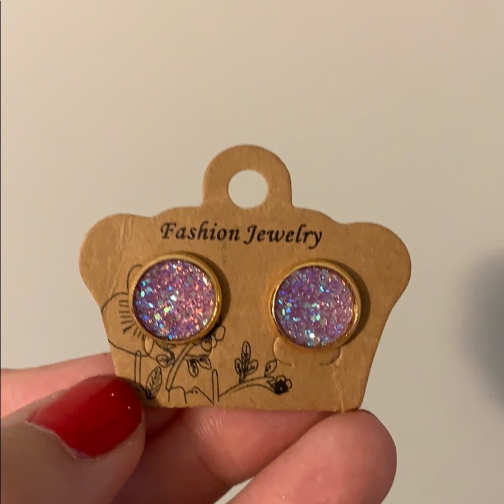 Pink Iridescent Sparkly Statement Earrings